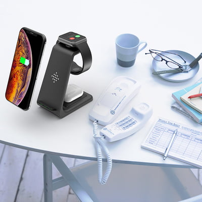 3 in 1 Fast wireless charging stand for iPhone, AirPods and Apple Watch 3 in 1 Fast wireless charging stand for iPhone, AirPods and Apple Watch