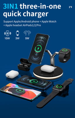 3 in 1 Magnetic wireless charger with Light for iPhone 12/pro/mini/promax, AirPods and Apple Watch 3 in 1 Magnetic wireless charger with Light for iPhone 12/pro/mini/promax, AirPods and Apple Watch