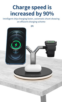 3 in 1 Magnetic wireless charger with Light for iPhone 12/pro/mini/promax, AirPods and Apple Watch