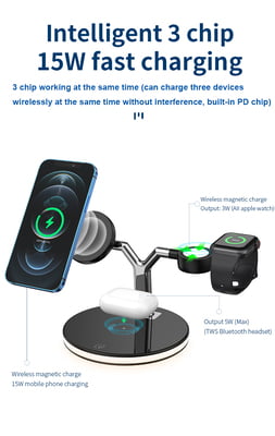 3 in 1 Magnetic wireless charger with Light for iPhone 12/pro/mini/promax, AirPods and Apple Watch 3 in 1 Magnetic wireless charger with Light for iPhone 12/pro/mini/promax, AirPods and Apple Watch