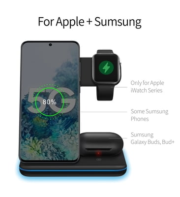 3 in 1 Premium wireless charging stand with LED Light for iPhone, AirPods and Apple Watch 3 in 1 Premium wireless charging stand with LED Light for iPhone, AirPods and Apple Watch