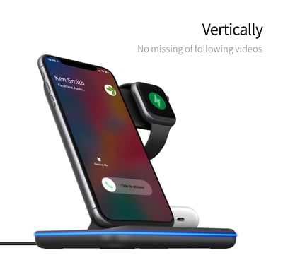 3 in 1 Premium wireless charging stand with LED Light for iPhone, AirPods and Apple Watch